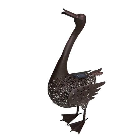 PISOS 25 in. Steel Animal Garden Duck Metal Sculpture Statue w/Solar Light & Ground Stake, Bronze PI3111198